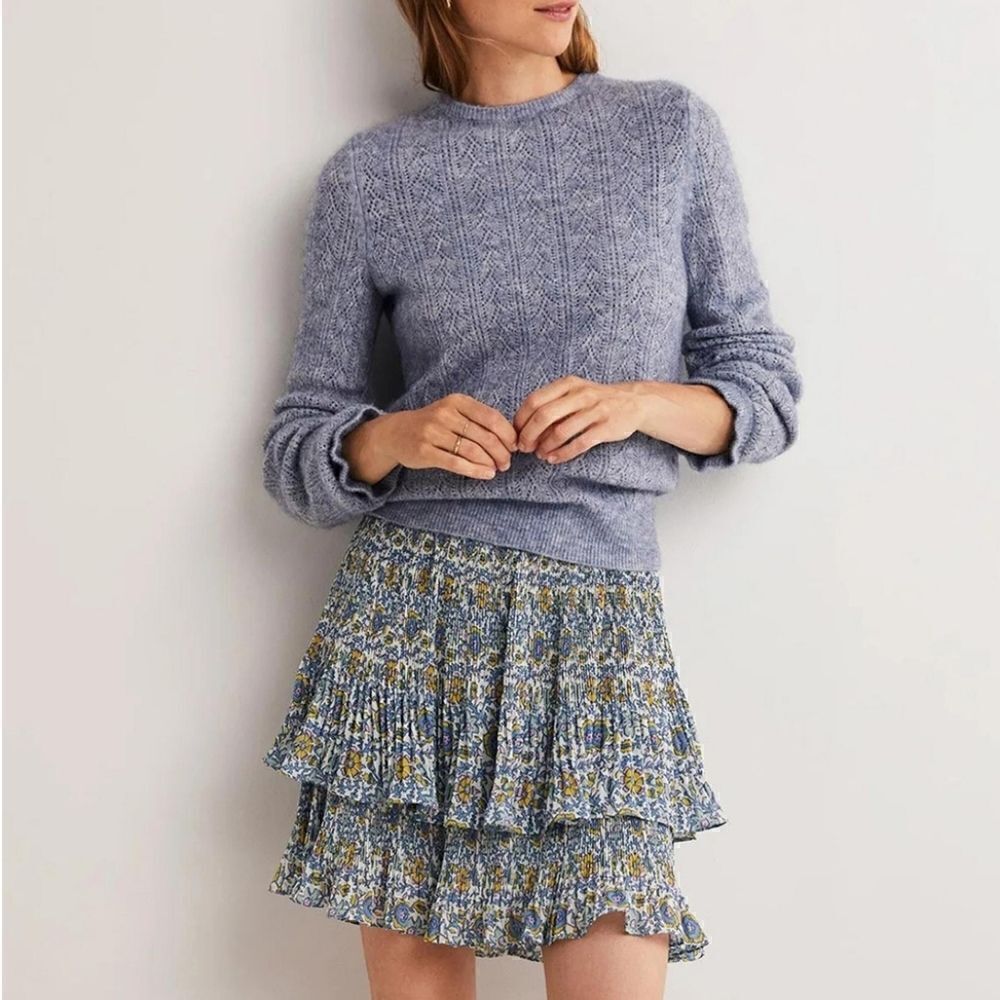 Boden Plisse Mini Skirt Blue Floral Size 8 - Picture 2 of 9
